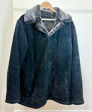Bachrach Black Suede Fur‑Lined Vintage Jacket SzL